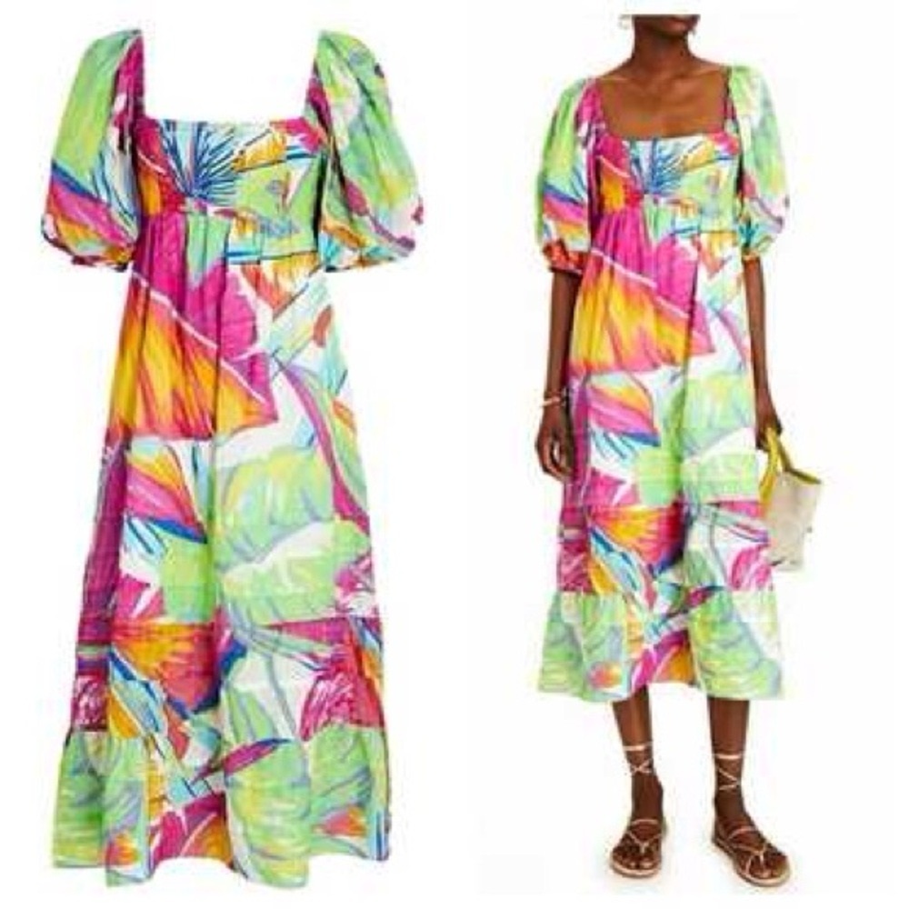 FARM Rio Colorful Puff Sleeve Dress